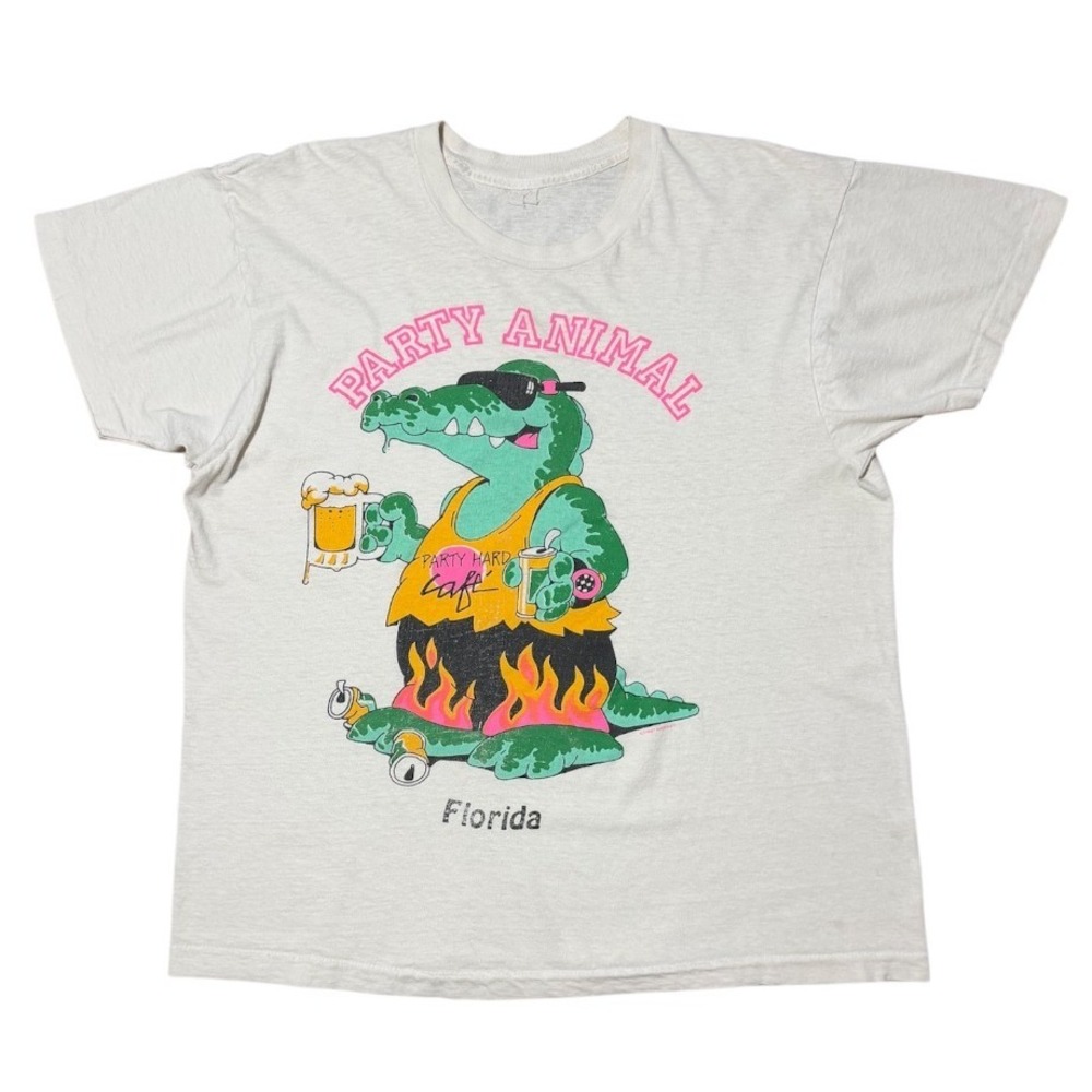 Vintage 80s Party Animal Florida Beach Alligator Beer Skateboard Graphic T-Shirt